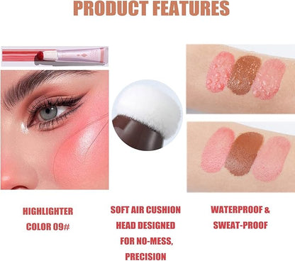 Highlighter Makeup, Liquid Highlighter Beauty Wand, Long Lasting Blendable Highlighter Stick Makeup with Cushion Applicator, 09, 0.68 Fl Oz
