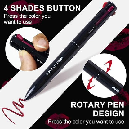 4 in 1 Makeup Pen, 2 PCS, Eye Liner, Brow Liner, Lip Liner, Highlighter Pen, Smooth to Glide, All in One Waterproof Long-Lasting Multi-function Beauty Pencil, Facial Lip Liner Makeup Pencil