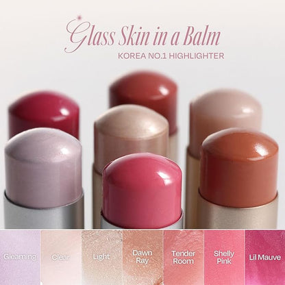 2PCS Face Stick Highlighter Balm - Shimmer Glow, Traunslucent Colors, Glass Skin in a Balm, Korean Beauty, Natural Makeup (CLEAR, LIGHT)