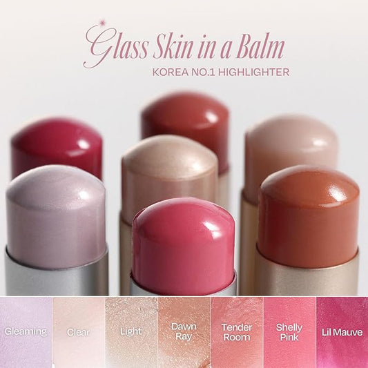 2PCS Face Stick Highlighter Balm - Shimmer Glow, Traunslucent Colors, Glass Skin in a Balm, Korean Beauty, Natural Makeup (CLEAR, LIGHT)