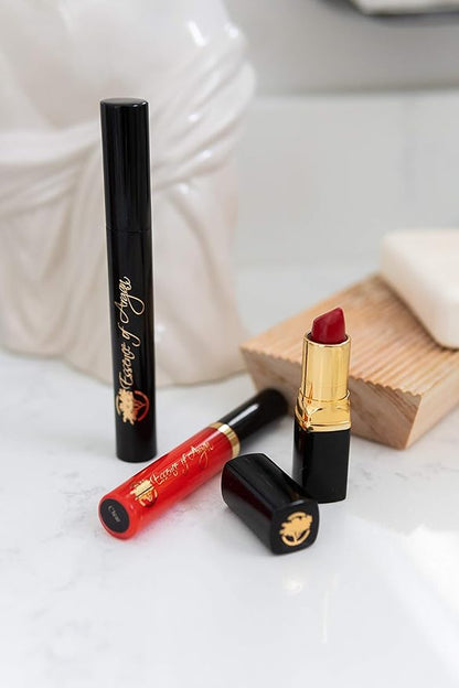 Essence of Argan Moisturizing Lipstick, Nourishing Lip Gloss & Lash Conditioner Mascara with 100% Pure Organic ECOCert Argan Oil - Voluptuous Sexy Lips & Longer Stronger Lashes Makeup Set