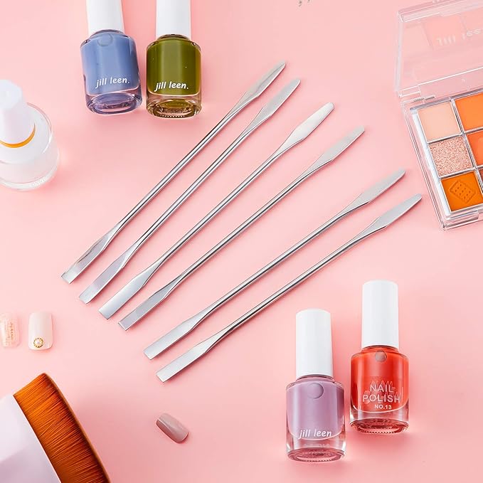 Shappy 10 Pcs Makeup Spatula Scoop Foundation Spatula Stainless Steel Mini Depotting Double-headed Makeup Tool for Mixing Cosmetics Facial Nail Art