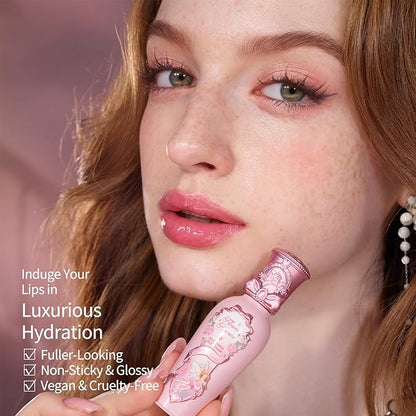 Flower Knows Midsummer Fairytales Coating Lip Lacquer,Glowy Non-Fading Lip Gloss,Hydrating Tinted Lip Oil for Girls&Women,Vegan & Cruelty Free,0.17Fl Oz(G05 Freesia)