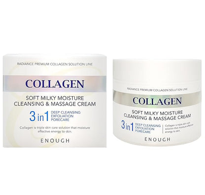 Enough Collagen Soft Milky Moisture Cleansing & Massage Cream, Deep Hydrating Face Cleanser and Makeup Remover, Korean Skincare for All Skin Types, 10.58 oz (300g)