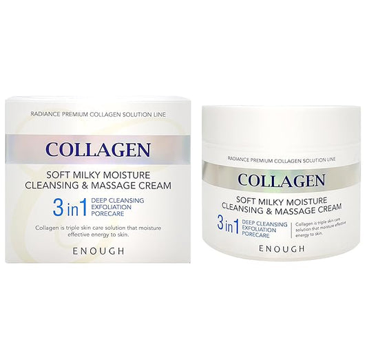 Enough Collagen Soft Milky Moisture Cleansing & Massage Cream, Deep Hydrating Face Cleanser and Makeup Remover, Korean Skincare for All Skin Types, 10.58 oz (300g)