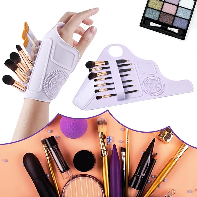 Makeup Mixing Palette Wrist Strap, Multifunctional Silicone Foundation Mixing Tray with Makeup Brush Storage Irregular Makeup Hand Plate Portable Cleaning Tool for Girls Women Gift