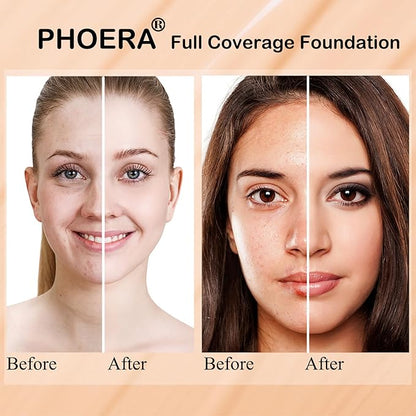 PHOERA Foundation, PHOERA Matte Liquid Foundation,PHOERA Makeup for Women, PHOERA Foundation Full Coverage Concealer, 30ml 24HR Matte Oil Control Concealer (105- Sand*2)