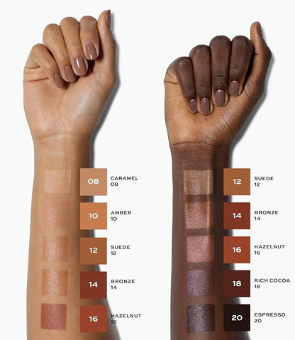 MAKE Beauty Diffusion Dew Skin Tint. Sheer to Medium Coverage Radiant Finish. Blurring, Smoothing, and Brightening for Glowing Complexion. Enhanced with Niacinamide and Adenosine. Amber 10