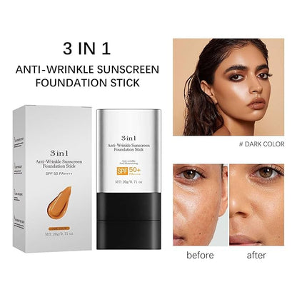 Foundation Stick with Brush, SPF 50, Hydrating Anti Wrinkle Non-Sticky Matte Finish Sun Protection for Face and Body, Long-lasting Travel Size Korean Skin Care Sun Stick (Dark, 0.71oz)