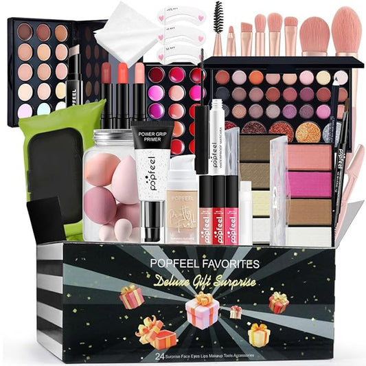 All in One Makeup Kit for Women Full Kit Girls Makeup Gift Sets Xmas Essential Bundle Include Eyeshadow Palette Lipstick Blush Concealer Eyeliner Mascara Foundation Brush Eyebrow Pencil