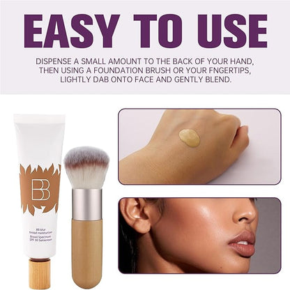 BB Cream Tinted Moisturizer With Spf, Tinted Moisturizer For Face, BB Tinted Care Primer With Brush, Spf Primer For Broad Spectrum Protection, Waterproof, Sweatproof (Natural, Brush*1)
