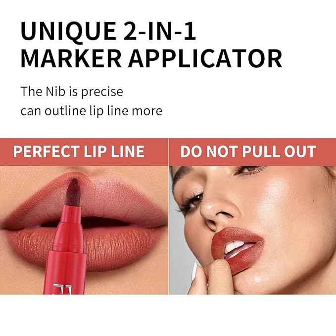 4Pcs Lip Stain Tip Marker Set, Hydrating and Waterproof Lip Liner Stain, Matte Color Look, Longlasting All Day Wear Lip Color, Smudge Proof Natural Finish, Precise Chisel Tip Marker