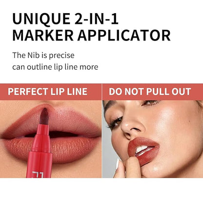 4Pcs Lip Stain Tip Marker Set, Hydrating and Waterproof Lip Liner Stain, Matte Color Look, Longlasting All Day Wear Lip Color, Smudge Proof Natural Finish, Precise Chisel Tip Marker