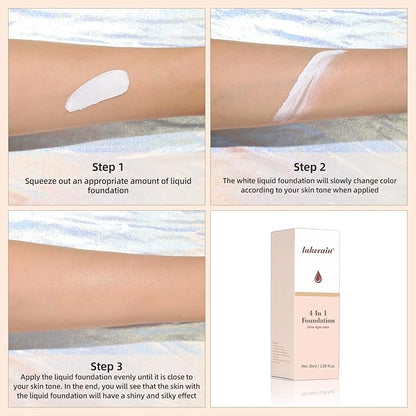 Match Foundation 4-in-1 with SPF 30 : Ultra-light Color Adapting Foundation with 2 Cosmetics Sponge - Moisturizing & Concealer Face Makeup Foundation