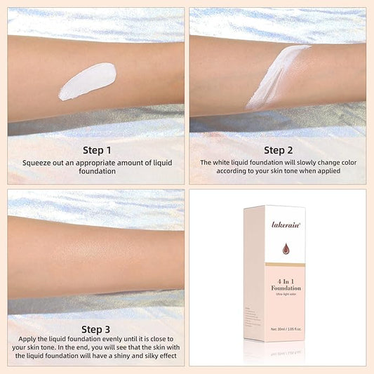 Match Foundation 4-in-1 with SPF 30 : Ultra-light Color Adapting Foundation with 2 Cosmetics Sponge - Moisturizing & Concealer Face Makeup Foundation