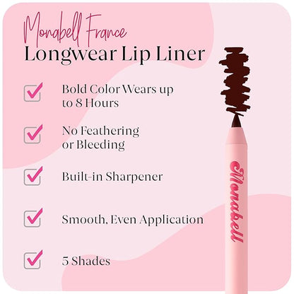 Mocha Lip Liner Pencil for Women - Soft Moisturizing, Creamy Long-Lasting Texture, Smooth Glide & Defined Finish