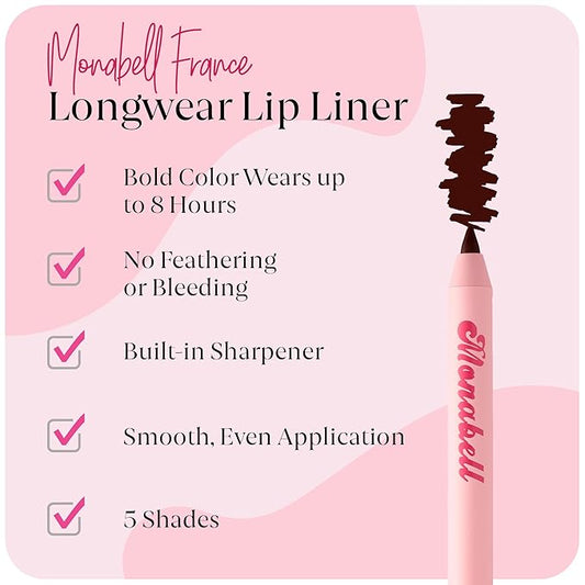 Mocha Lip Liner Pencil for Women - Soft Moisturizing, Creamy Long-Lasting Texture, Smooth Glide & Defined Finish