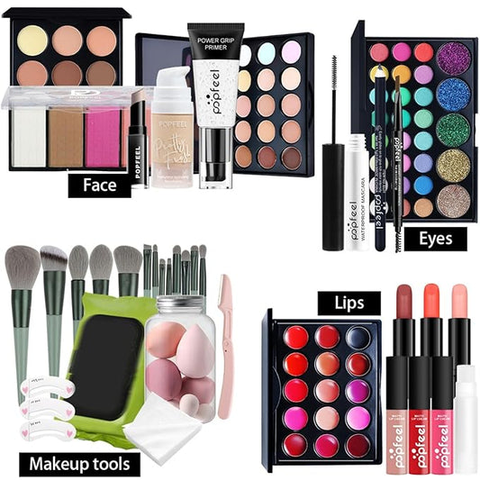 All in One Makeup Kit for Women Full Kit Girls Makeup Gift Sets Xmas Essential Bundle Include Eyeshadow Palette Lipstick Blush Concealer Eyeliner Mascara Foundation Brush Eyebrow Pencil