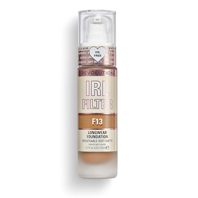 Revolution, IRL Filter Longwear Foundation, Soft & Breathable Formula, Medium to Full Coverage, Matte Finish, F13, 0.7 fl oz