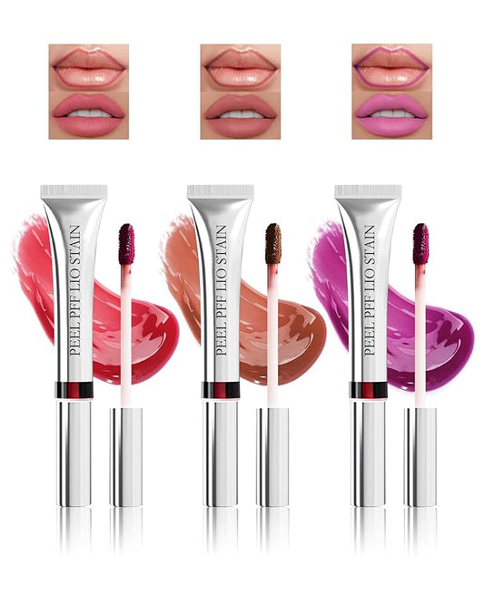 3Pcs Peel Off Lip Stain & Lip Liner Set Long Lasting,Tattoo Lipstain Peel Off Lip Gloss Nude Matte Lipstick, Waterproof,Transfer-Proof Lip Tint for All-Day Wear Women Lip Stain Color Makeup Gift-B
