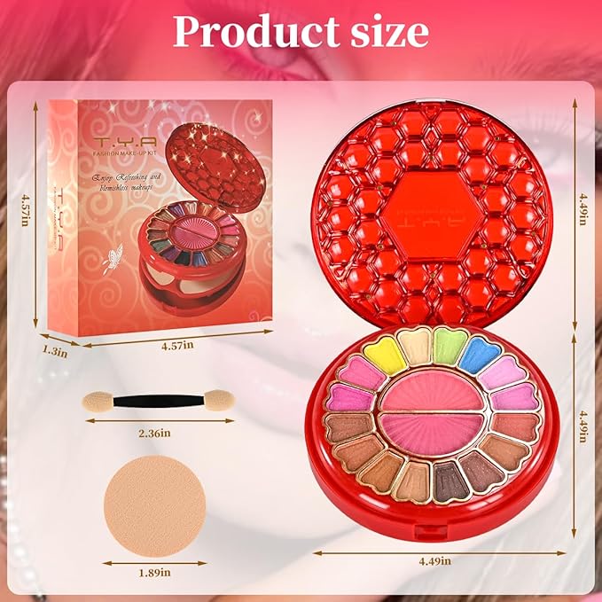 Personal Makeup Ruby-Inspired Palette Set 25 Color Multifunctional Eyeshadow, Blush Highlighter Kit with Shimmer, Pearlescent Finishes, Cruelty-Free Waterproof Includes Sponge Sticks & Mirror