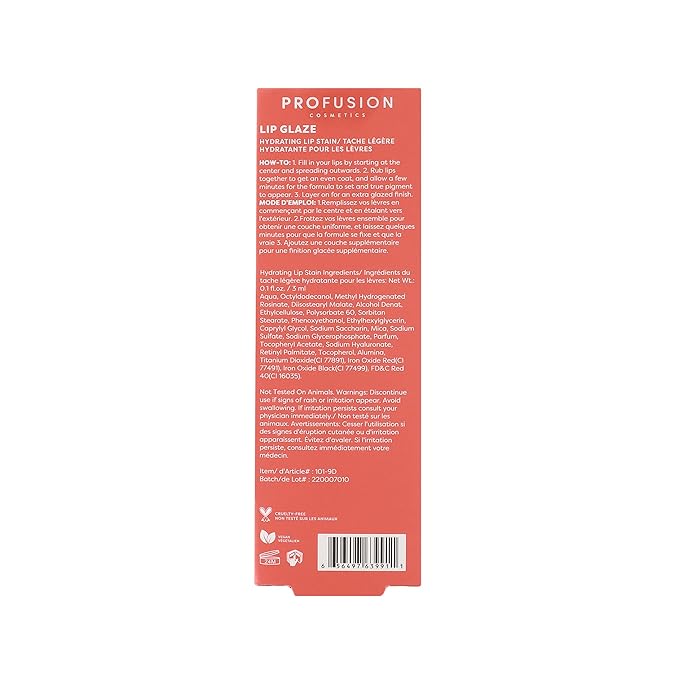 Profusion Cosmetics Lip Glaze, Non Sticky Hydrating Glossy Stain, Nourishing Tinted Lip Gloss for an Elevated Shine, Infused with Vitamin A and E (Peach Glaze)