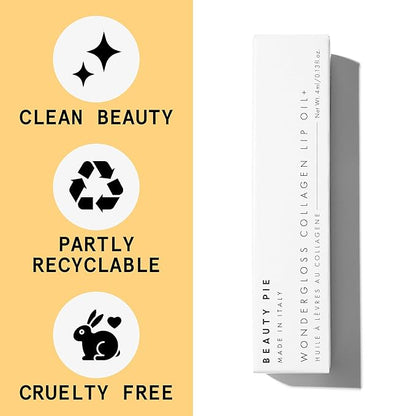 Beauty Pie Wondergloss Collagen Lip Oil + (Plum Naked) – Hydrating, Plumping, Non-Sticky Gloss with Collagen AC Micro-Vectors & Cherry Oils