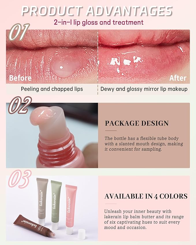Hydrating Tint Summer Lip Butter Balm-3 Color Mint Clear Sheer Beige Brown Pink Sugar Glossy Lip Gloss,Moisturizing Non-Sticky Jelly Lip Moisturizer,Glow Reviver Lip Care Oil,Gift for Women Girl-Set E