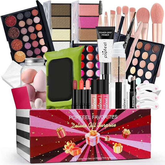 All in One Makeup Kit for Women Full Kit Girls Makeup Gift Sets Xmas Essential Bundle Include Eyeshadow Palette Lipstick Blush Concealer Eyeliner Mascara Foundation Brush Eyebrow Pencil