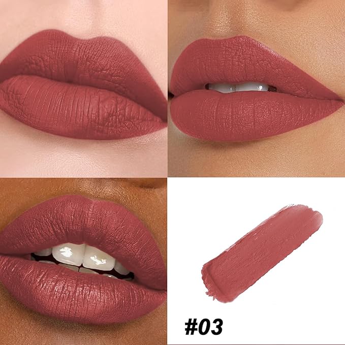 Matte Bullet Long Wear Lipstick - Vegan and Cruelty-Free - Smudge and Waterproof Matte Lipstick with Moisturizing Formula - All Day Comfort - (Sienna Spark #03)