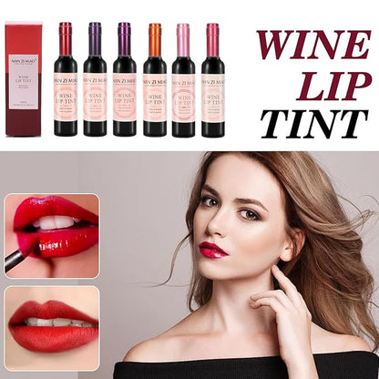 Wine Lip Tint 6 Colors Bottle Lipgloss Stain Waterproof Long Lasting Natural Liquid Lipstick Mini Make Up Gloss Matte Sticks Makeup Set Plumper Red Pack Set Wine 24 Hour Set Non-stick Cup