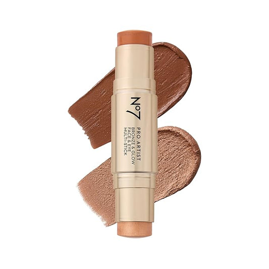 No7 Pro Artist Multi-Use Bronzer Stick & Highlighter Makeup - Dual-Ended Cream Contour and Face Highlighter with Vitamin E and Argan Oil for a Radiant Finish - Deep Bronze/Golden Glow (10g)