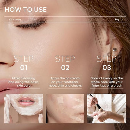 CC Cream with SPF 50+ with Brush, Waterproof Flawless Concealer Full Coverage BB Cream for All Skin Types, Lightweight Powder Foundation Full Coverage, Pre-makeup Primer Refine Skin Texture (Ivory)