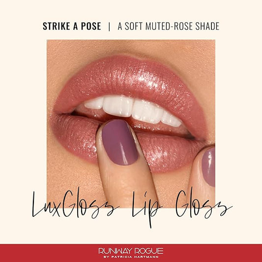 Runway Rogue LuxGloss Lip Gloss, High-Pigment Shimmery Muted-Rose Lip Gloss, ‘Strike a Pose’