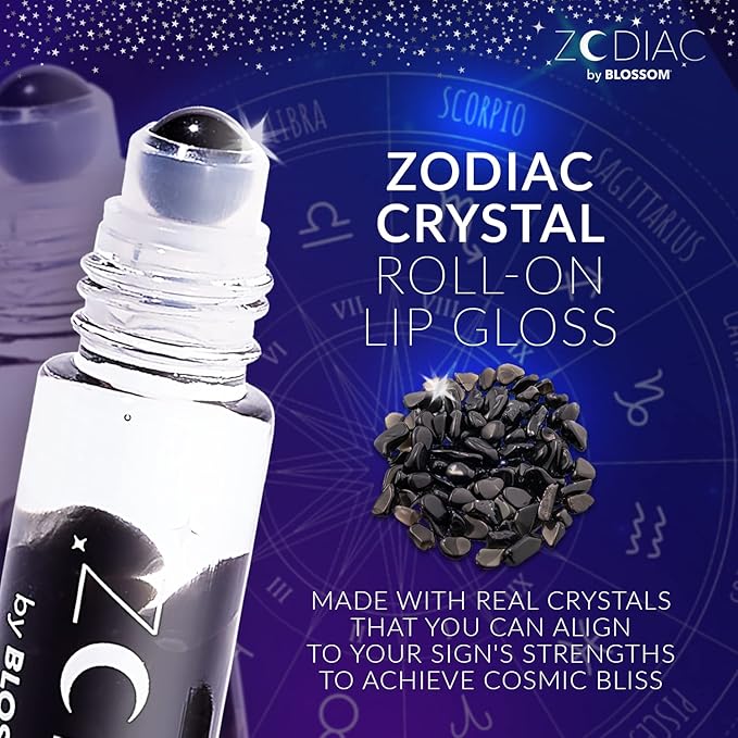 Blossom Lip Gloss Zodiac Sign Vanilla Scented Roll-On Lip Gloss, Moisturizing + Hydrating with Zodiac Crystals, Made in USA, 0.20oz, Scorpio