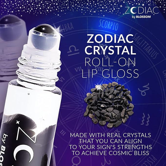 Blossom Lip Gloss Zodiac Sign Vanilla Scented Roll-On Lip Gloss, Moisturizing + Hydrating with Zodiac Crystals, Made in USA, 0.20oz, Scorpio