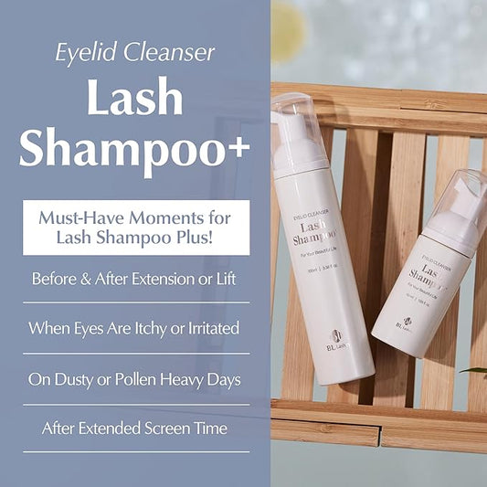 BL Lashes Eyelash Shampoo+ Brush, Eyelid Foaming Cleanser for Natural and Extension Lashes, Gentle Lash Bath and Makeup Remover for Salon and Home (50ml)