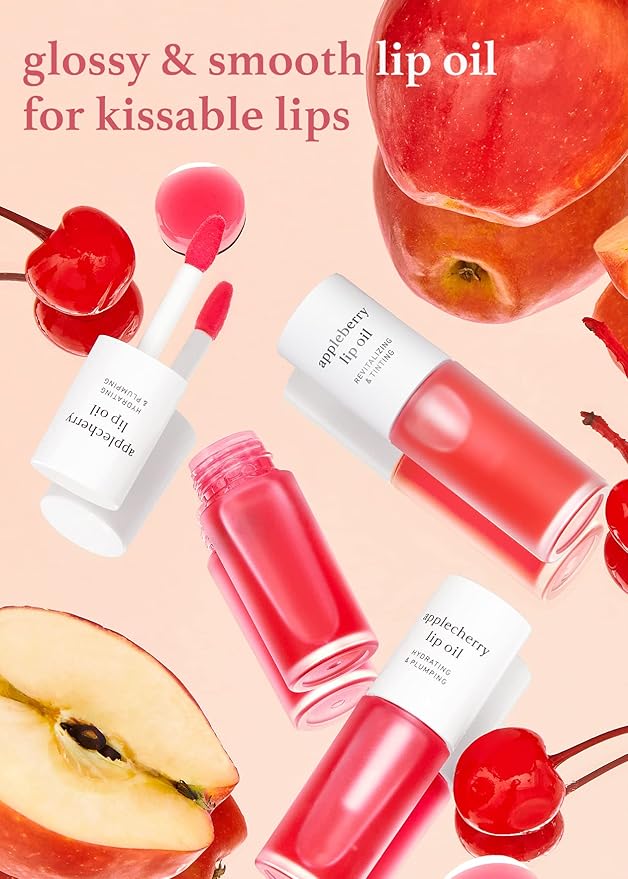 NOONI Korean Vegan Appleseed Lip Oil Set - Appleberry & Applecherry + Korean Facial Clenaser - Snowflake Whipping Cleanser 5.07 Fl Oz Bundle