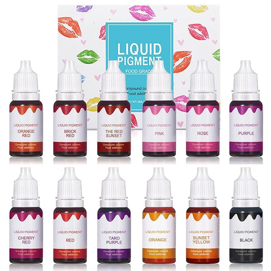12 Colors DIY Lip Gloss Pigment Set，Liquid Pigment for Lip Gloss Natural Multifunctional High Color Rendering Red Warm Color Pigment for Lip Gloss Making-Set A