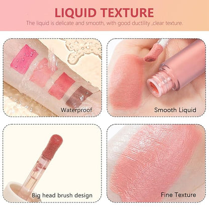 KWOLYKIM 2 Colors Liquid Blush and Highlighter, Dewy Cheek Tint Silky Smooth Cream Blush, Multi-Use Shimmer Luminizers Body Glitter Pearl White Highlighters stick Makeup