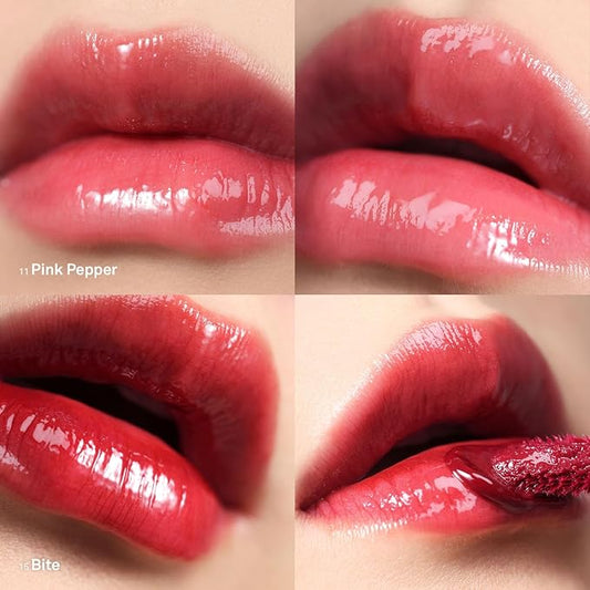 HINCE 2PCS Glossy & Dewy Lip Stain, Pink Pepper & Bite Raw Glow Gel Tint, Non-Sticky & Hydrating, Long-Wearing Vegan Lip Tint, 0.13 fl.oz. (PINK PEPPER, BITE)