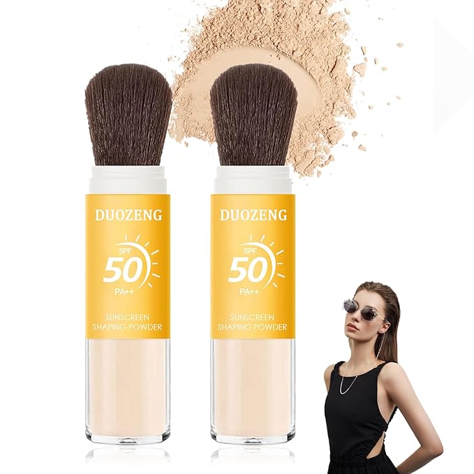 Sunscreen Setting Powder,Brush Setting Makeup SPF 50 PA++ for All Skin,Moisturizing & Lightweight Loose Face Powder with Sunscreen Brush,Soft Matte Finish Long Lasting Oil Control Make up(2 Pcs)