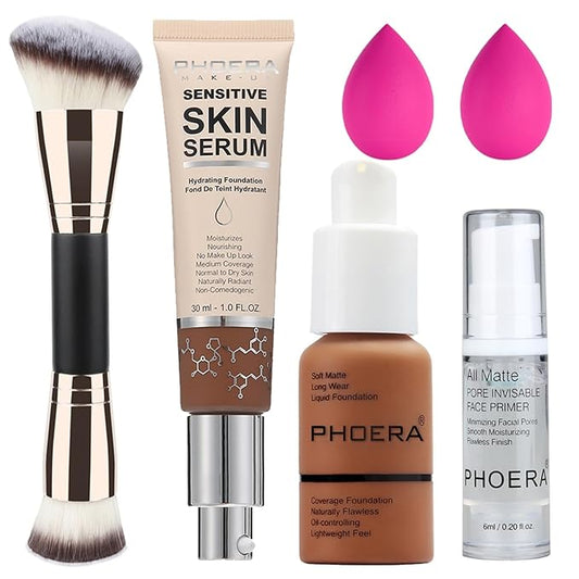PHOERA Foundation Full Coverage,and 2024 New PHOERA Foundation Makeup for Mature Skin, Wrinkles Matte Natural Finish for a Flawless Complexion with Medium Coverage (109+N06/ Mocha+ Mocha)