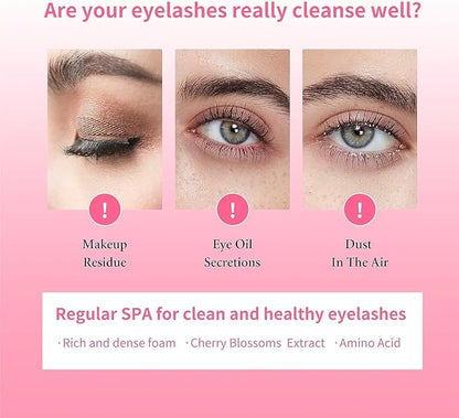 Eyelash Extension Cleanser, BREYLEE Upgraded Eyelash Extension Shampoo 60ML+Mascara Wand+Brush Eyelash Foam Cleanser For Extensions and Natural Lashes