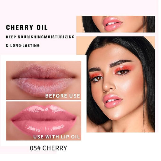 Hydrating Lip Glow Oil - Moisturizing Tinted Lip Gloss Plumping Nourishing Non-sticky Long Lasting Lip Stain with Cherry Oil 0.27 fl.oz (Cherry)