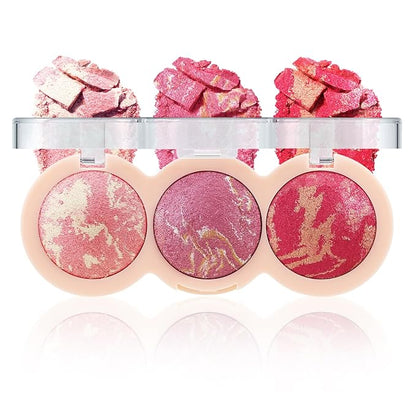 Boobeen Baked Powder Blush, Highlighting Pressed Blush Face Blushes Highlighter Finishing Powder Makeup, Natural Flush Tint for Cheeks, Long-wear Glow, Easily Blends