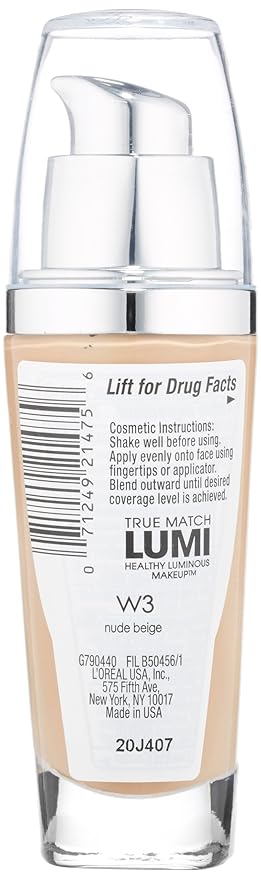 L'Oreal Paris True Match Lumi Healthy Luminous Makeup, W3 Nude Beige, 1 fl; oz.