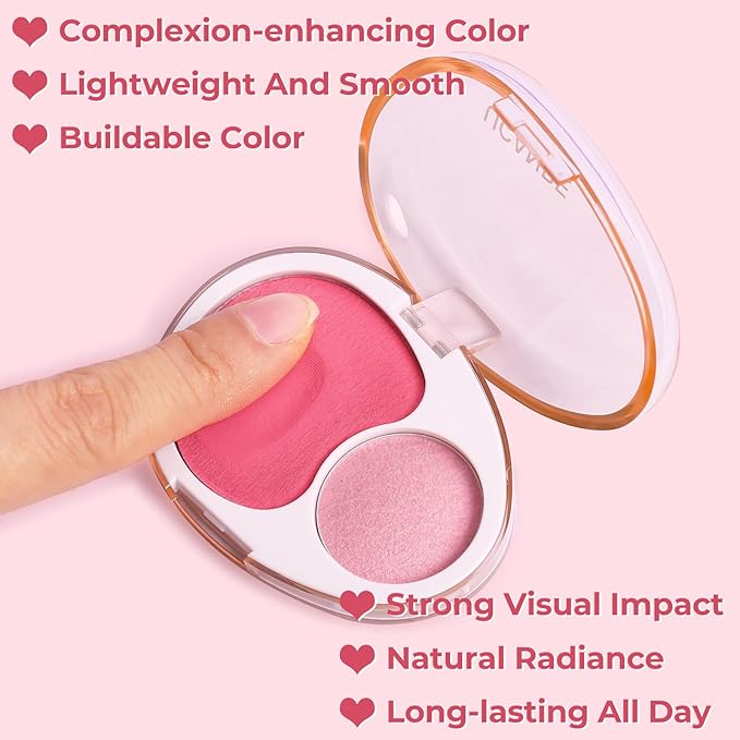 UCANBE Cream Dual Blush for Cheeks: Lightweight Buildable Highlighter and Blush Palette - Smooth Natural Makeup Blush - Long-lasting All-day Face Contour Blush（01#Lemonade)