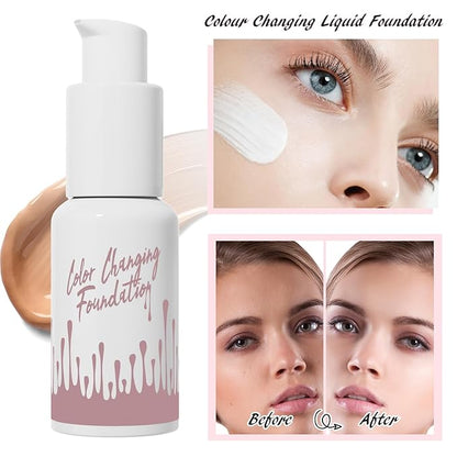 Color Changing Foundation, Base Nude Face Liquid Cover Concealer, Flawless Full Coverage Natural Color Face Primer Base Makeup, Waterproof And Sweatproof, Non-greasy, Non-marking, Long Lasting