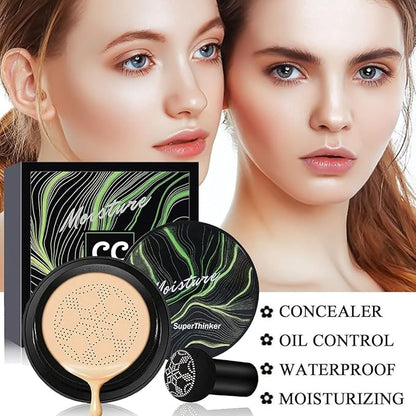 Air Cushion CC Cream Mushroom Head Foundation, Moisturizing BB Cream Makeup Long Lasting Matte Concealer (Nude)